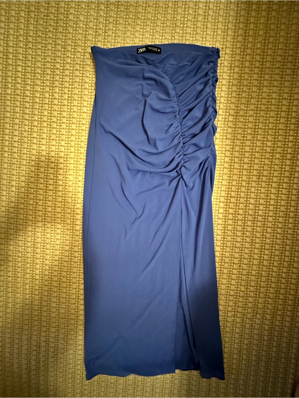 Zara Blue Ruched Side Midi Skirt